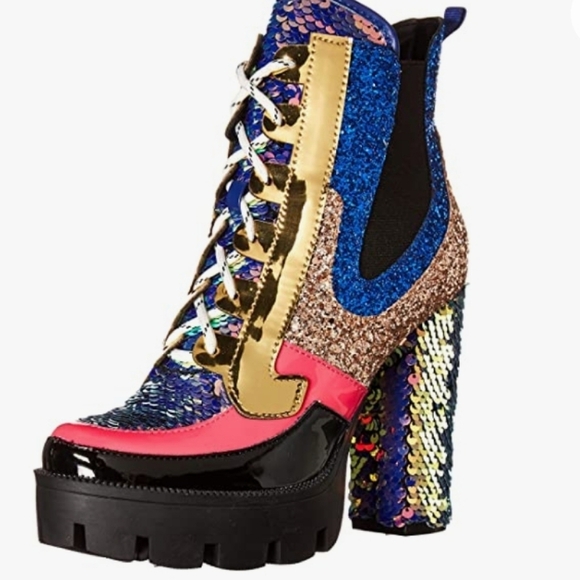 Gold Glitter Platform Ankle Boots with Chunky Heel - Picture 4 of 4